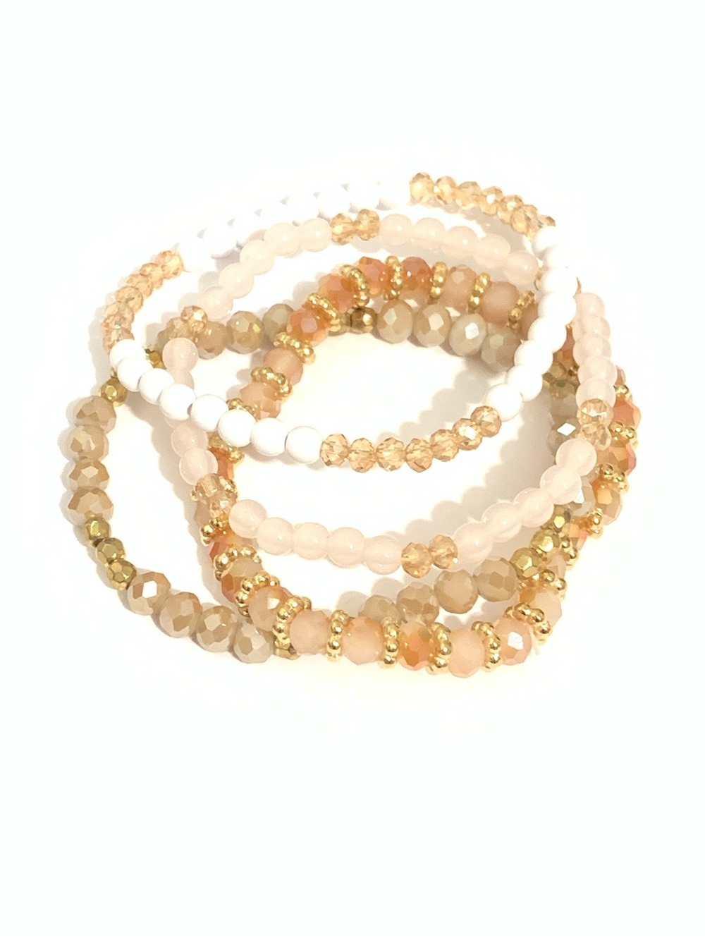 New 4 Piece Beaded Stretch Bracelets — Pink & Gold
